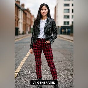 Twelve by Twelve Sz 28 red/black large houndstooth graphic skinny low rise jeans